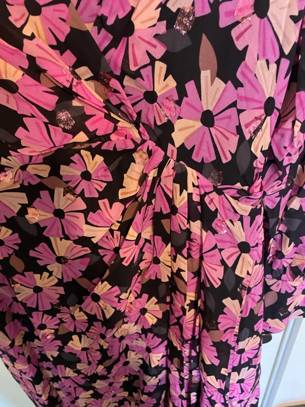 kate spade Black and Pink Floral Long-Sleeve Wrap Dress